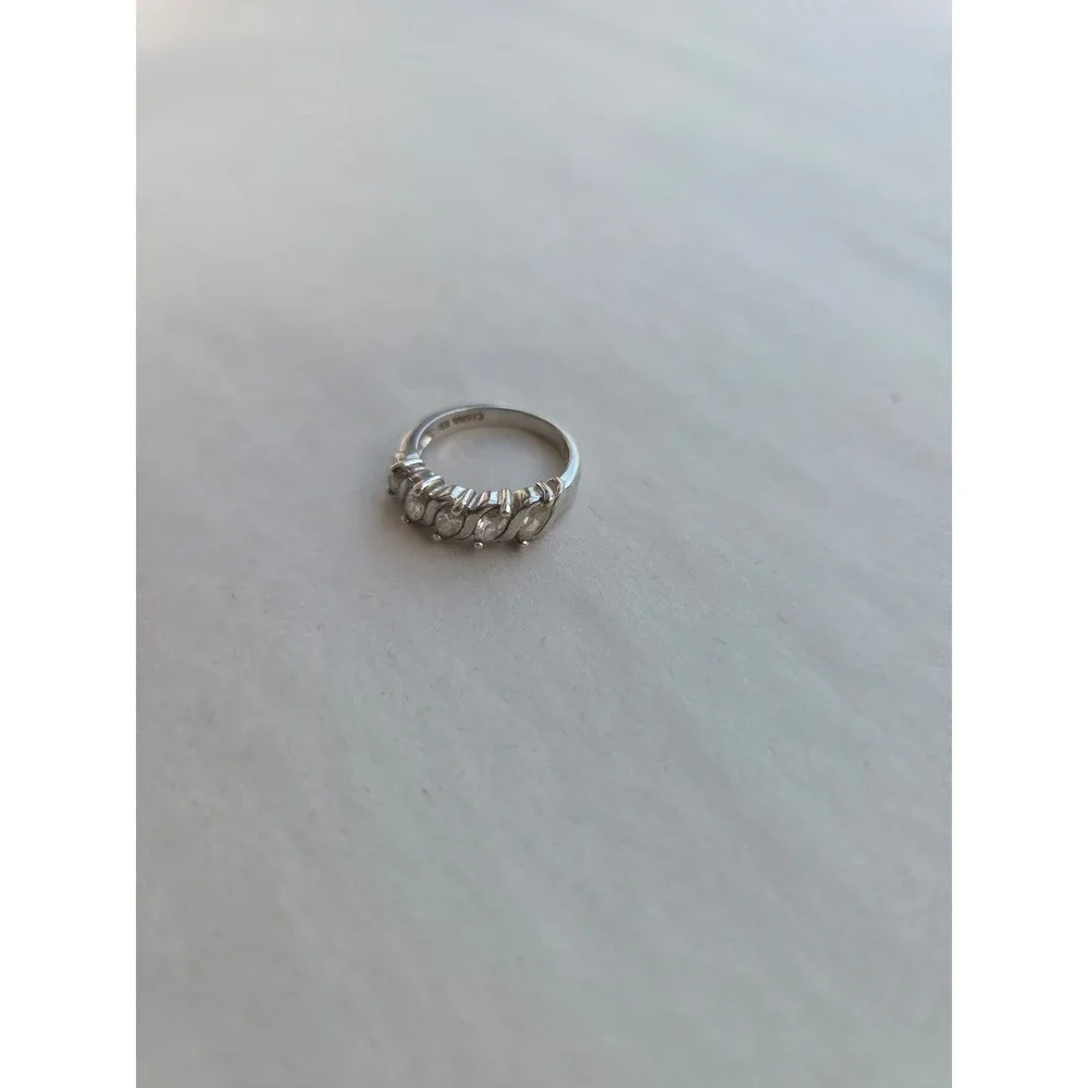Vintage Sterling Silver 925 Marquise Cubic Zirconia CZ Five Stone Ring Size 7
